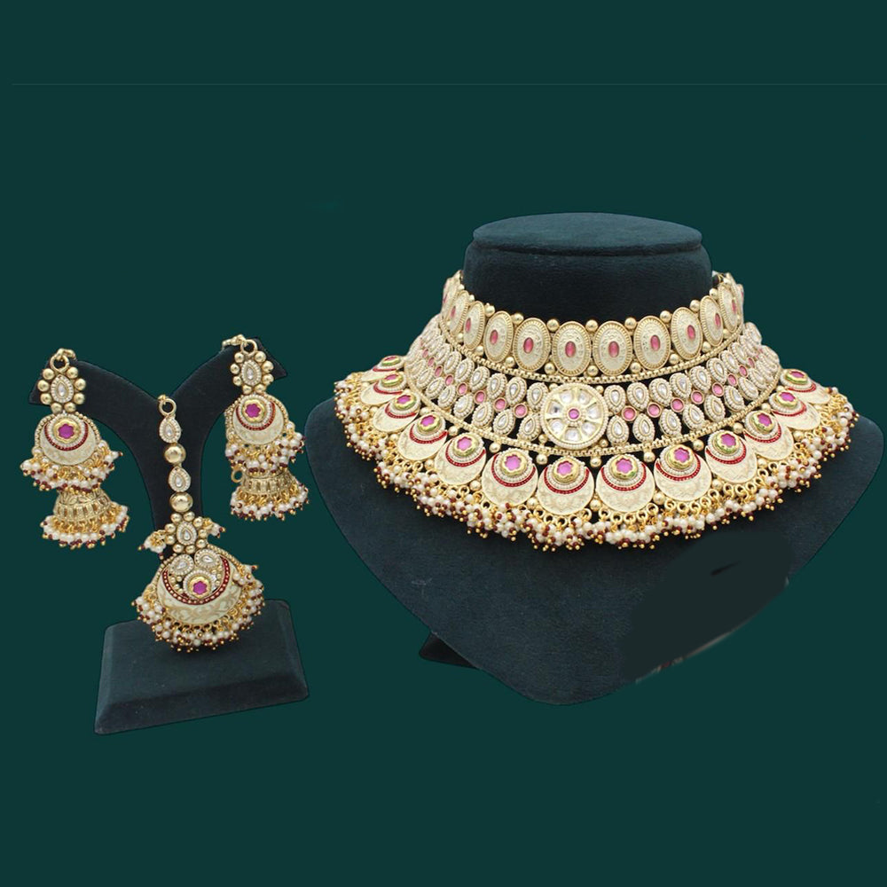 JCM Gold Plated Pota Stone And Pearl Choker Necklace Set