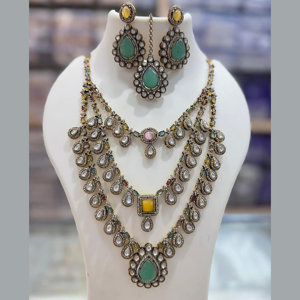 JCM Gold Plated Crystal Stone Multi Layer Necklace Set