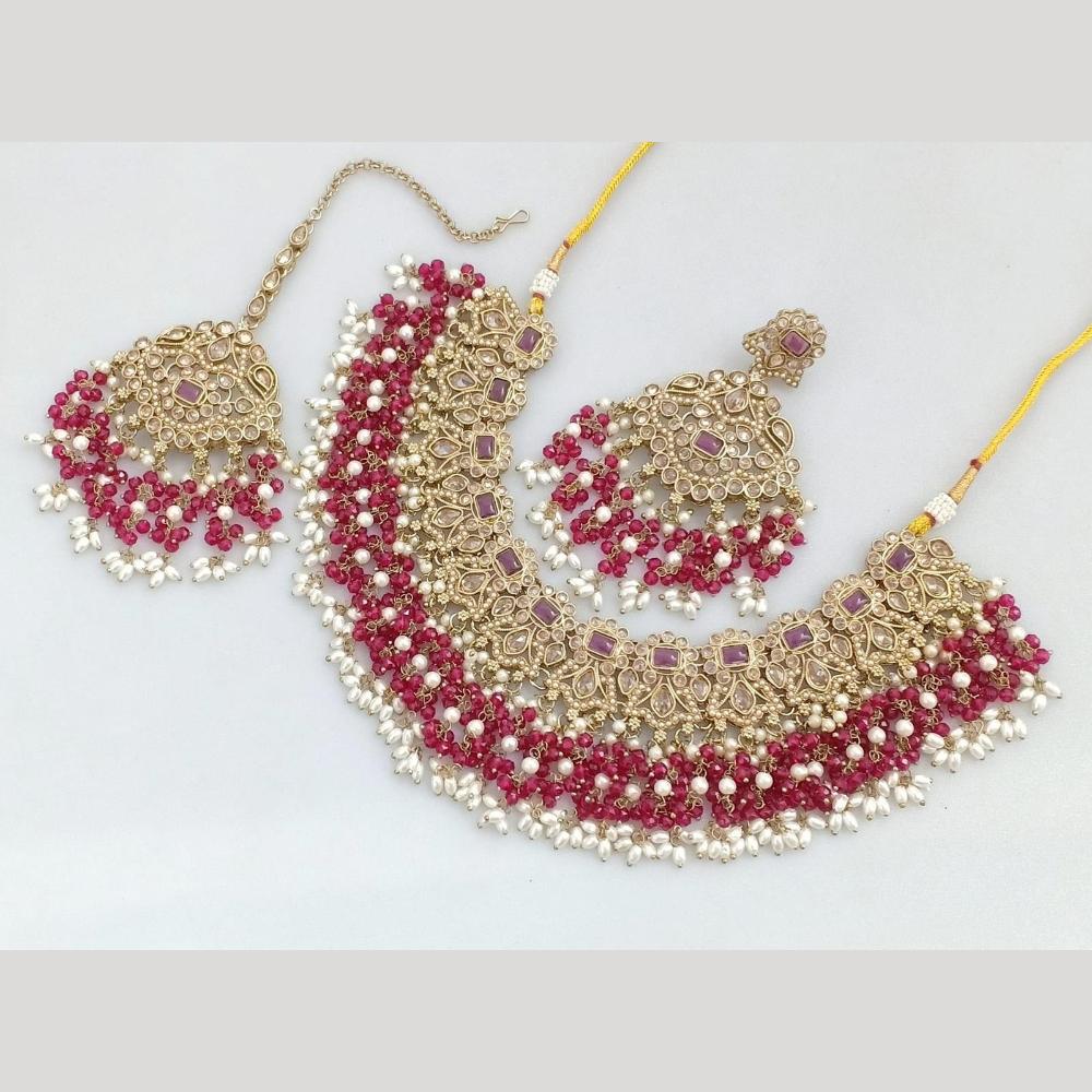 JCM Gold Plated Crystal And Pota Stone Necklace Set