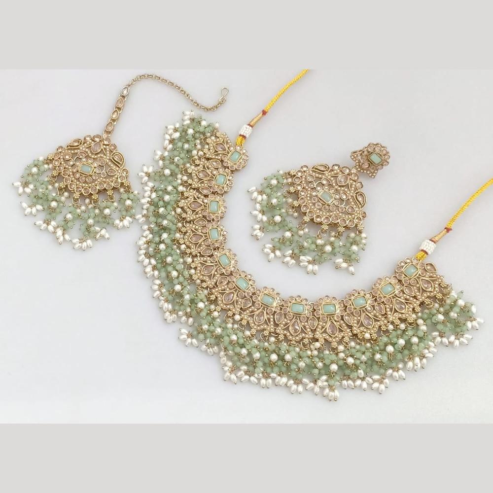 JCM Gold Plated Crystal And Pota Stone Necklace Set