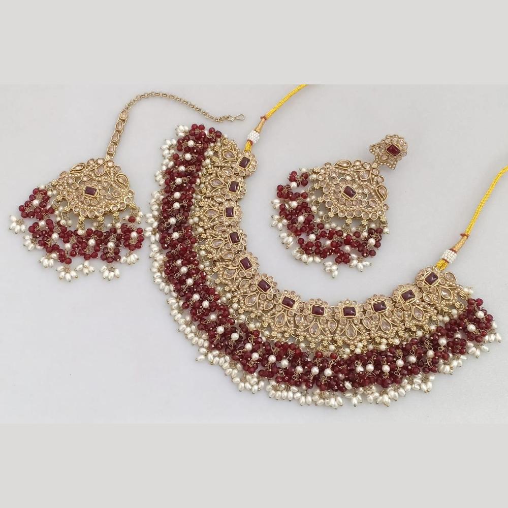 JCM Gold Plated Crystal And Pota Stone Necklace Set