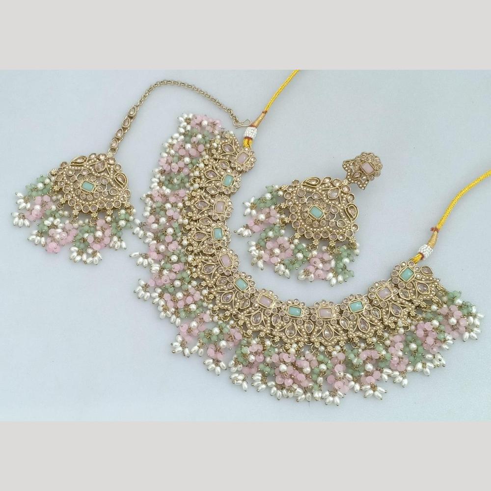 JCM Gold Plated Crystal And Pota Stone Necklace Set