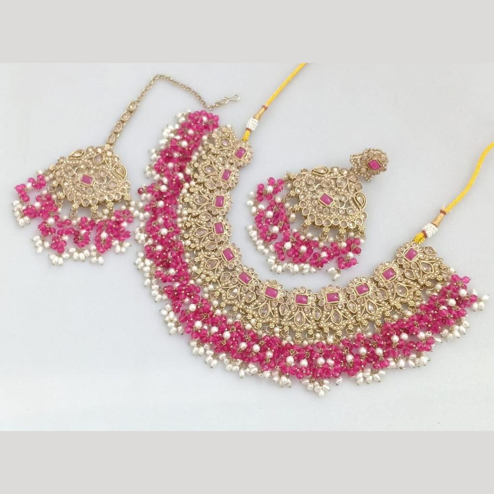 JCM Gold Plated Crystal And Pota Stone Necklace Set