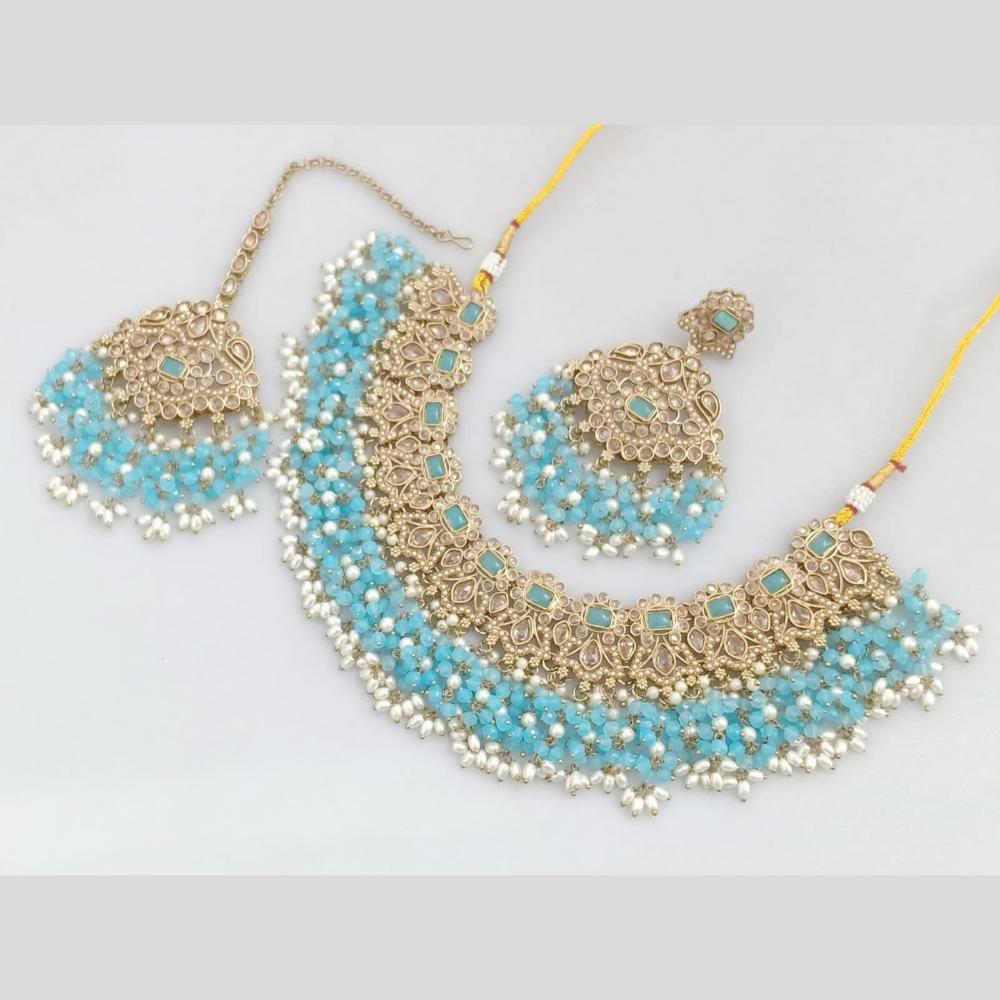 JCM Gold Plated Crystal And Pota Stone Necklace Set