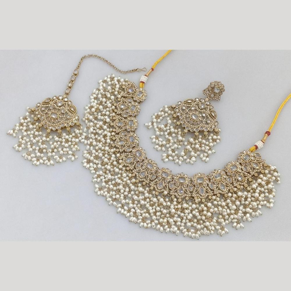 JCM Gold Plated Crystal And Pota Stone Necklace Set