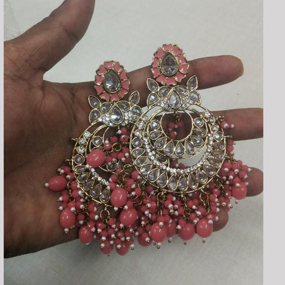 JCM Gold Plated Crystal Stone And Beads Dangler Earrings