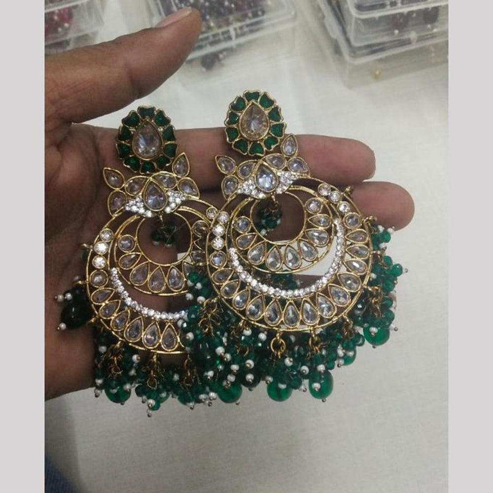 JCM Gold Plated Crystal Stone And Beads Dangler Earrings