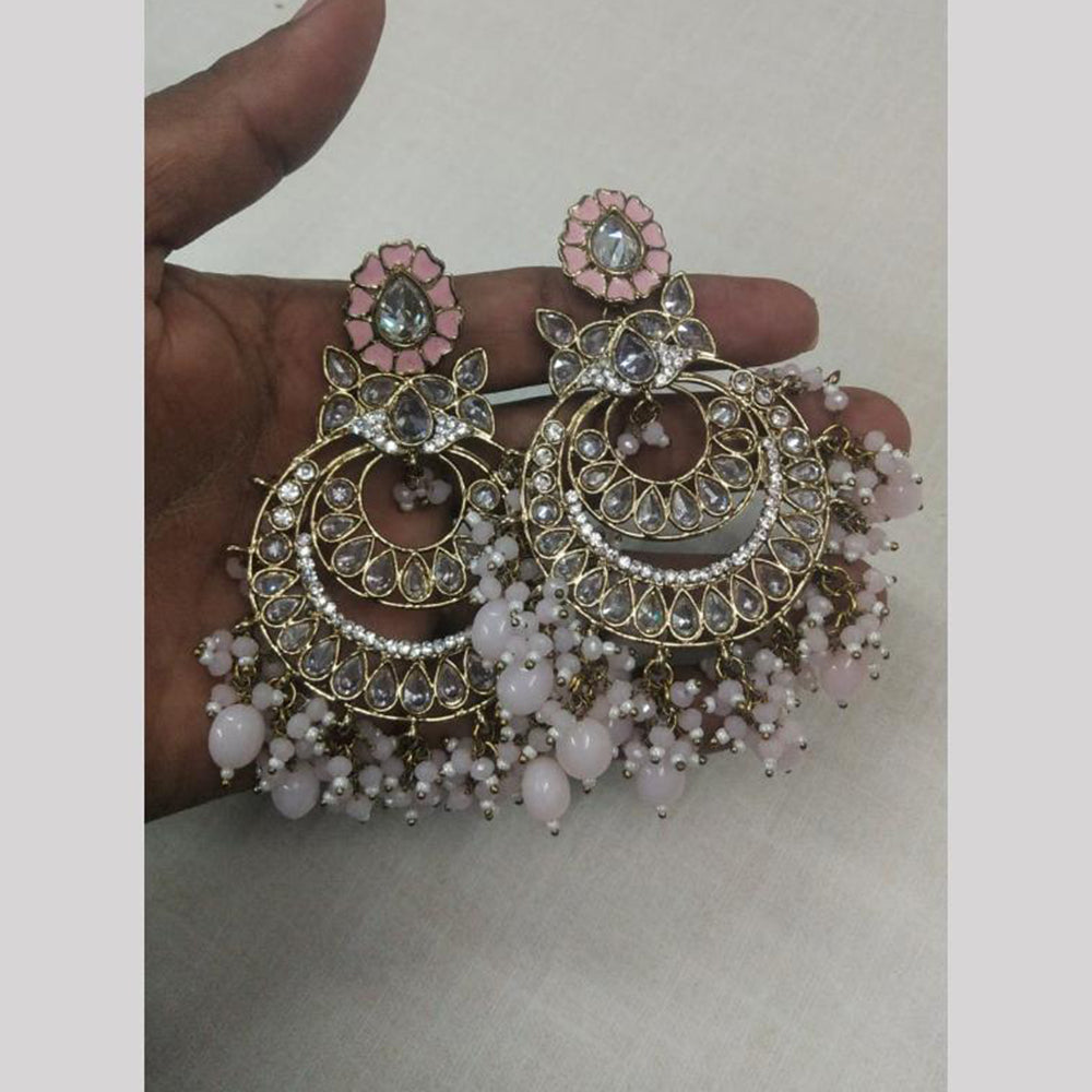 JCM Gold Plated Crystal Stone And Beads Dangler Earrings