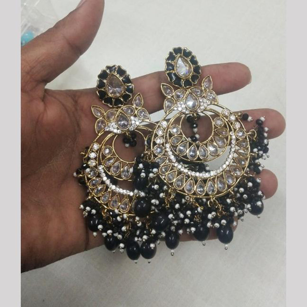 JCM Gold Plated Crystal Stone And Beads Dangler Earrings