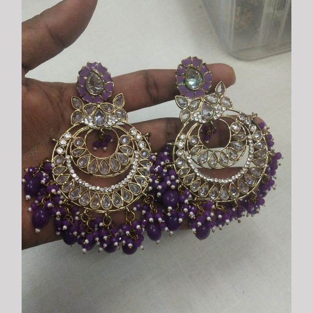 JCM Gold Plated Crystal Stone And Beads Dangler Earrings