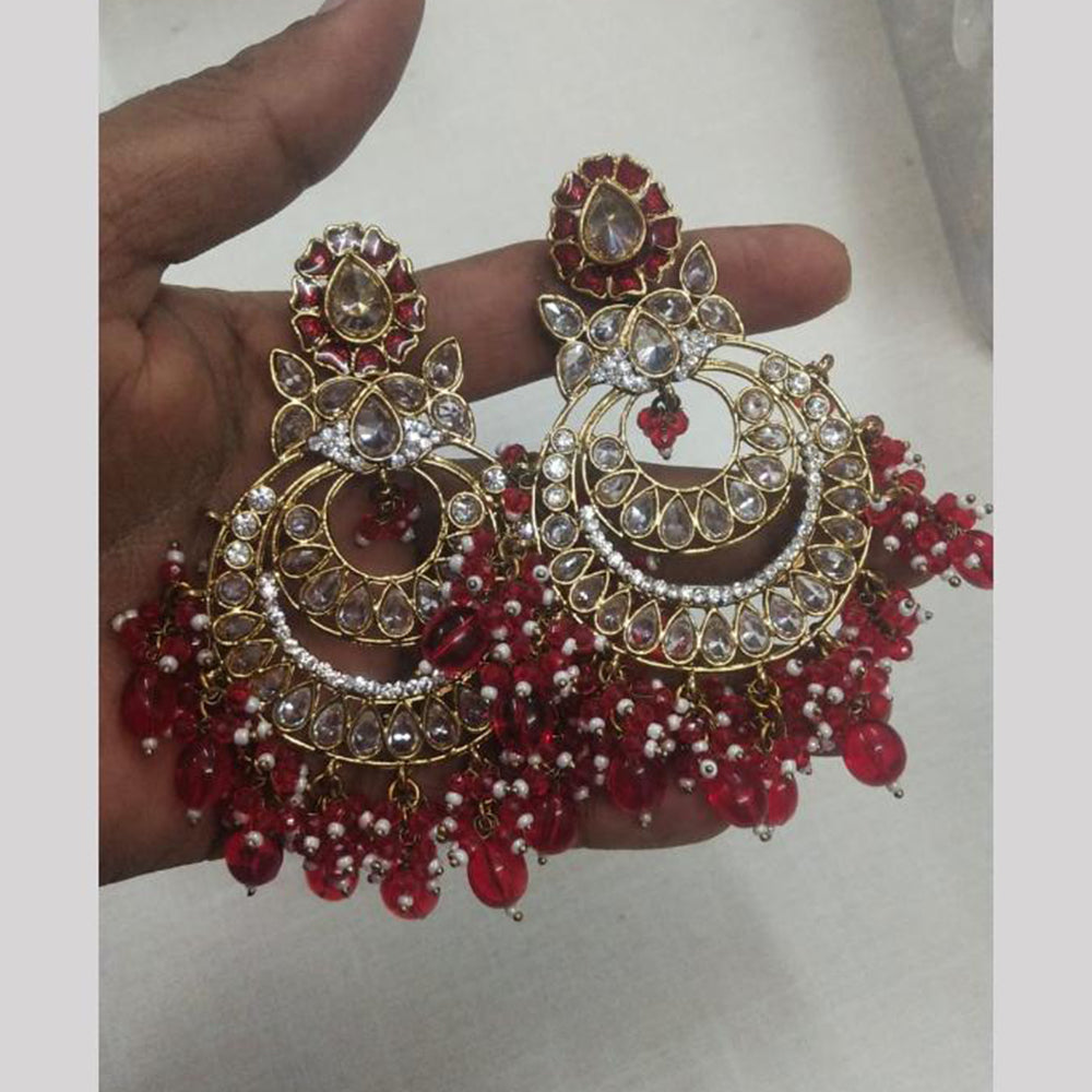 JCM Gold Plated Crystal Stone And Beads Dangler Earrings