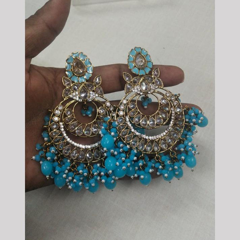 JCM Gold Plated Crystal Stone And Beads Dangler Earrings