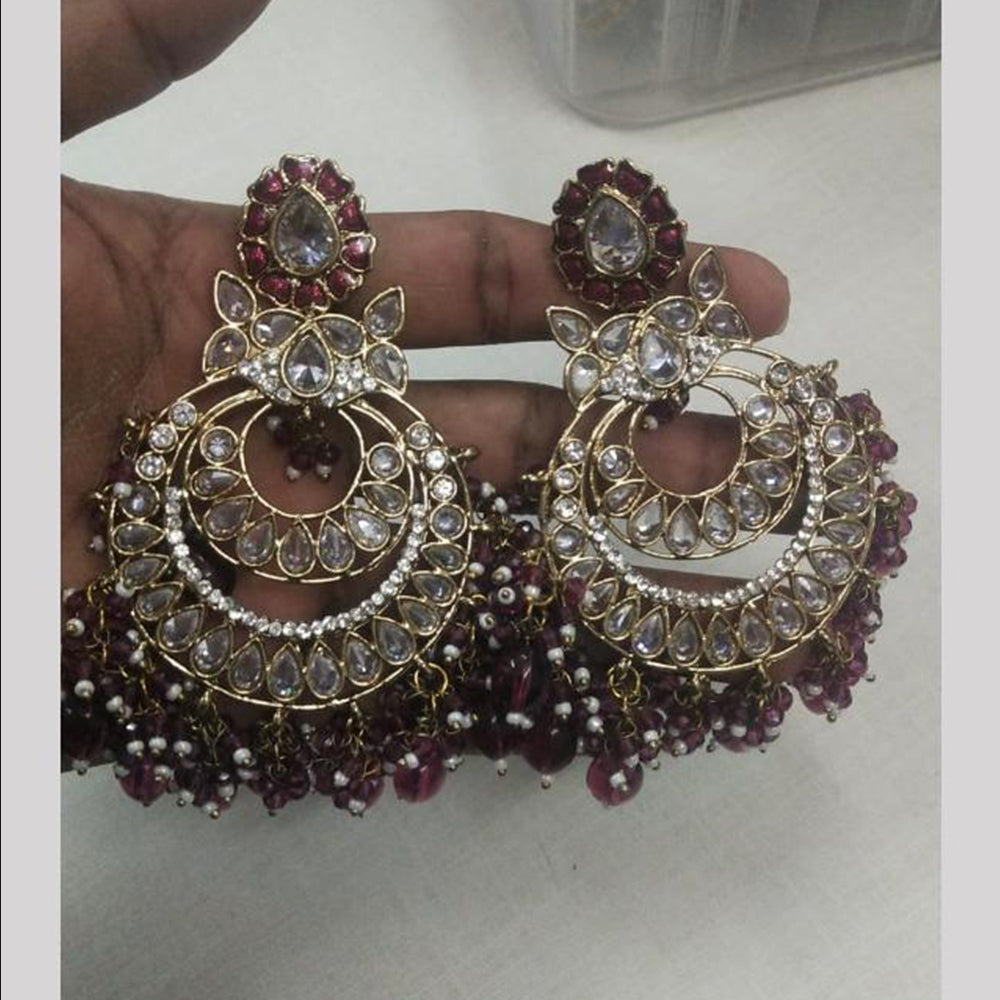 JCM Gold Plated Crystal Stone And Beads Dangler Earrings