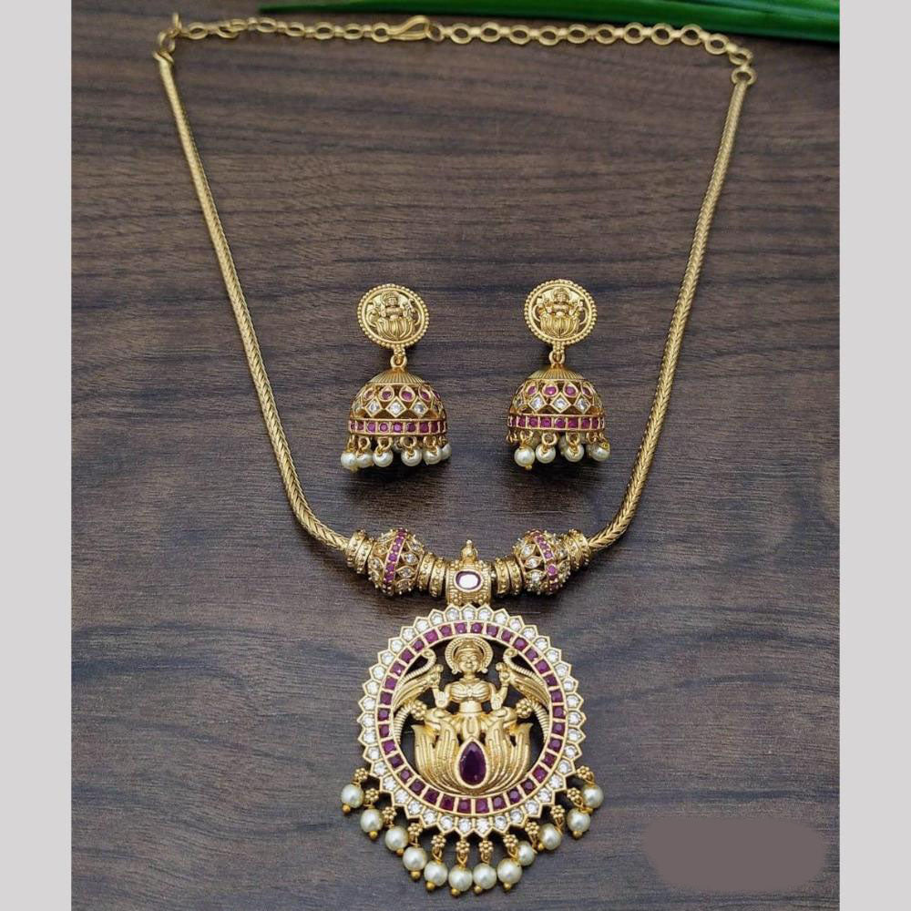 JCM Gold Plated Pota Stone Temple And Pearls Necklace Set