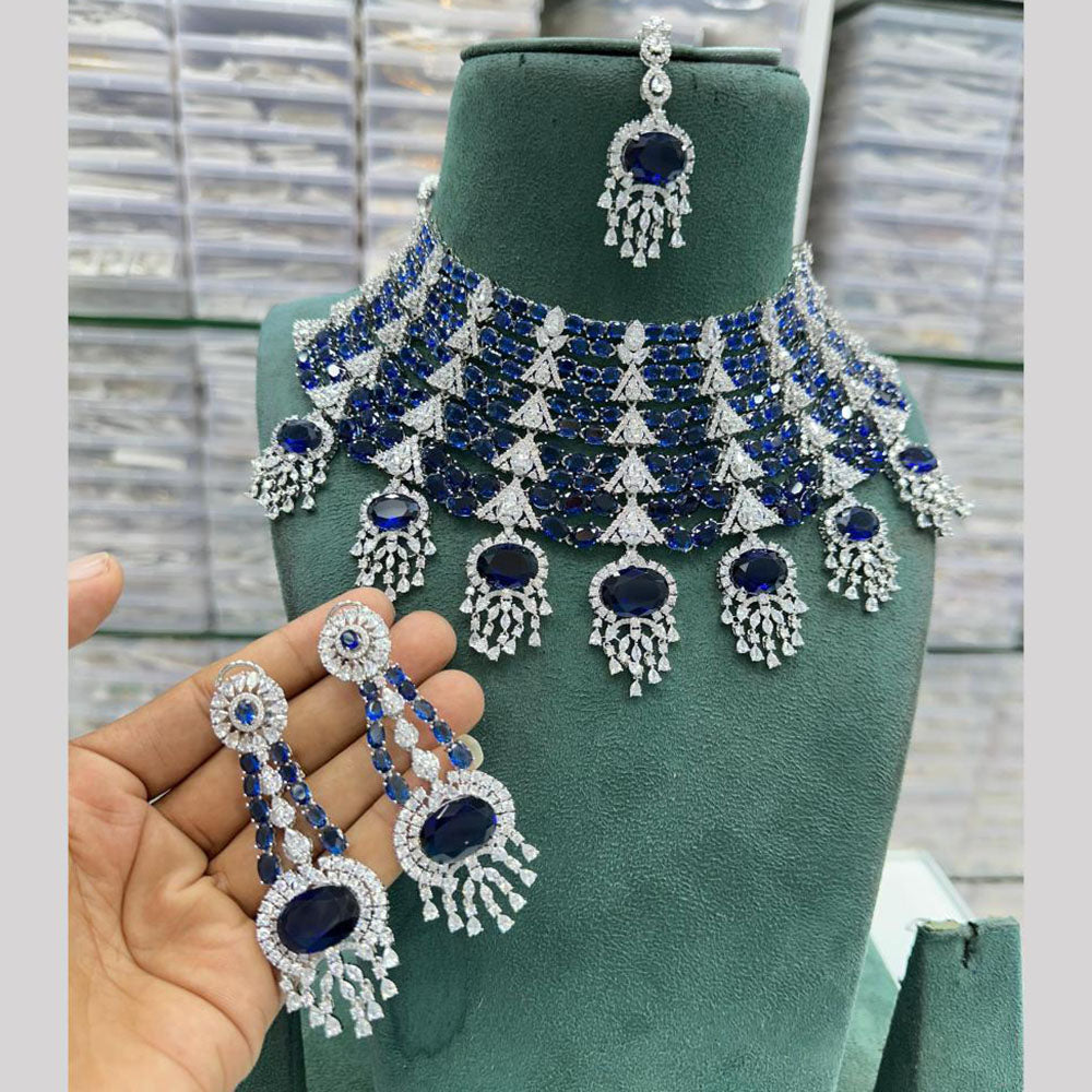 JCM Jewellery Silver Plated American Diamond Choker Necklace Set