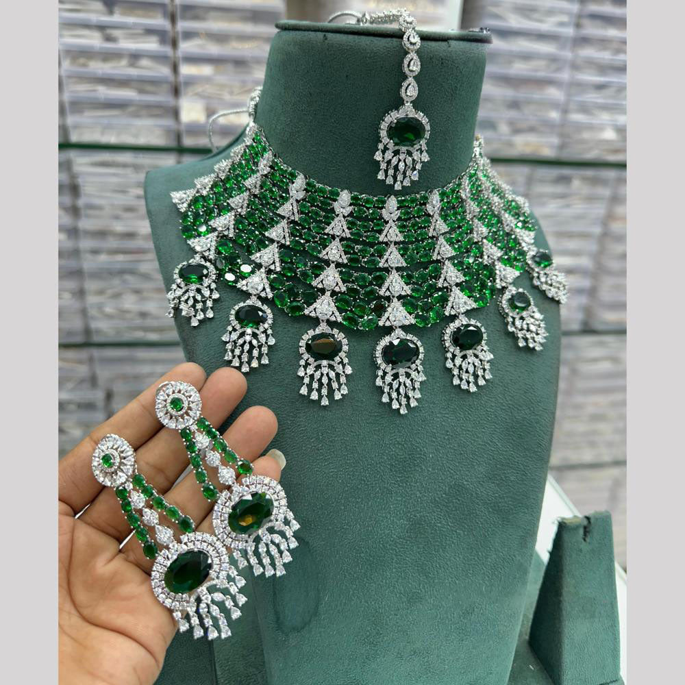 JCM Silver Plated American Diamond Choker Necklace Set