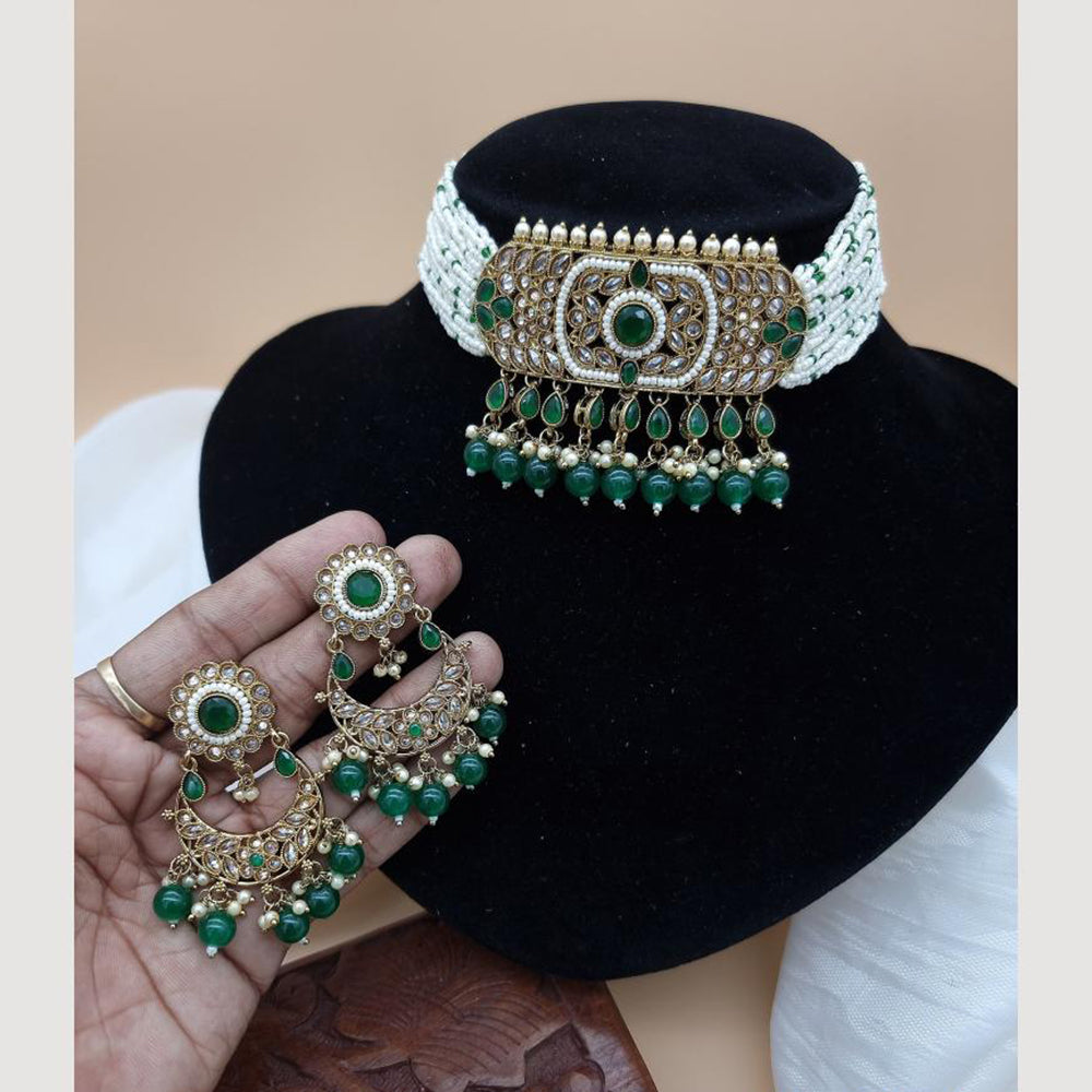 JCM Gold Plated Pota Stone And Pearl Choker Necklace Set