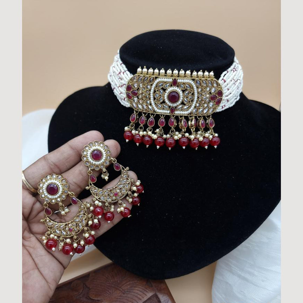 JCM Gold Plated Pota Stone And Pearl Choker Necklace Set