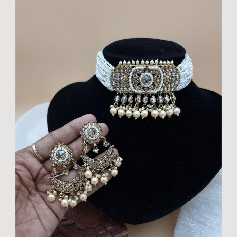 JCM Gold Plated Pota Stone And Pearl Choker Necklace Set