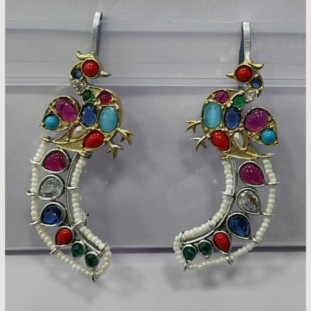 JCM 2 Tone Plated Pota Stone And Pearls Dangler Earrings