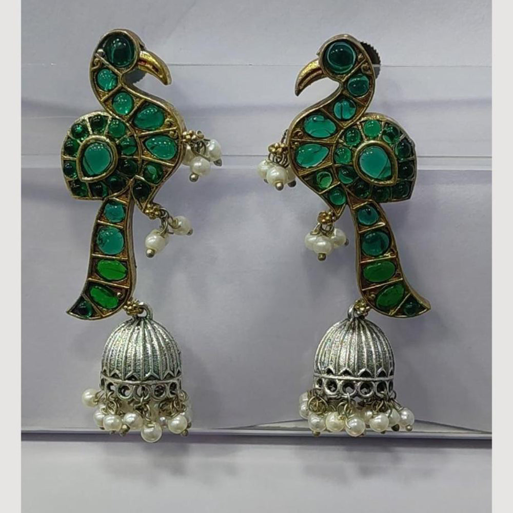 JCM 2 Tone Plated Pota Stone And Pearls Dangler Earrings