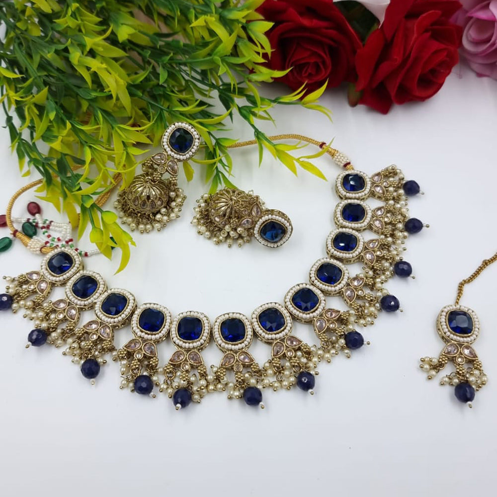 JCM Gold Plated Crystal Stone And Beads Necklace Set