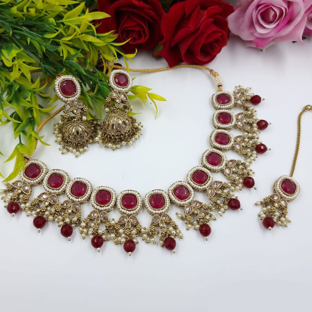 JCM Gold Plated Crystal Stone And Beads Necklace Set