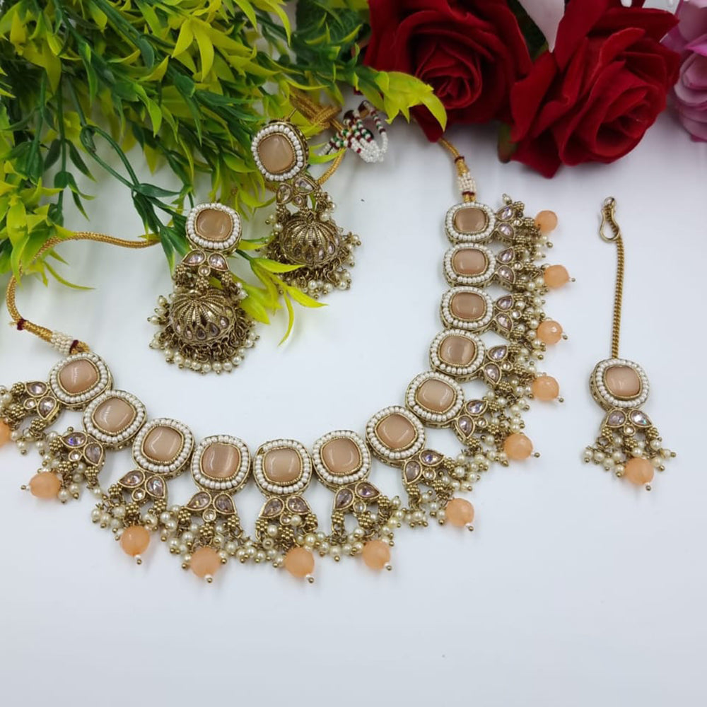 JCM Gold Plated Crystal Stone And Beads Necklace Set