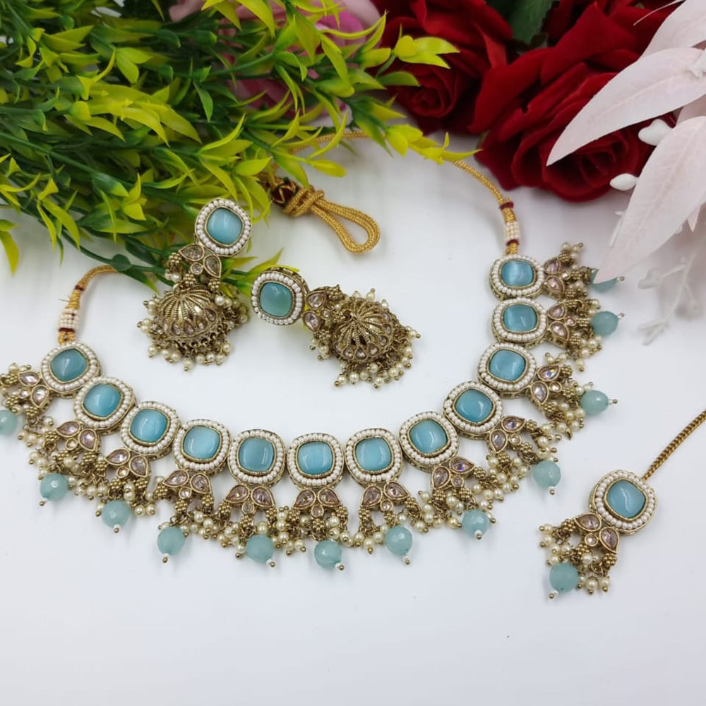 JCM Gold Plated Crystal Stone And Beads Necklace Set