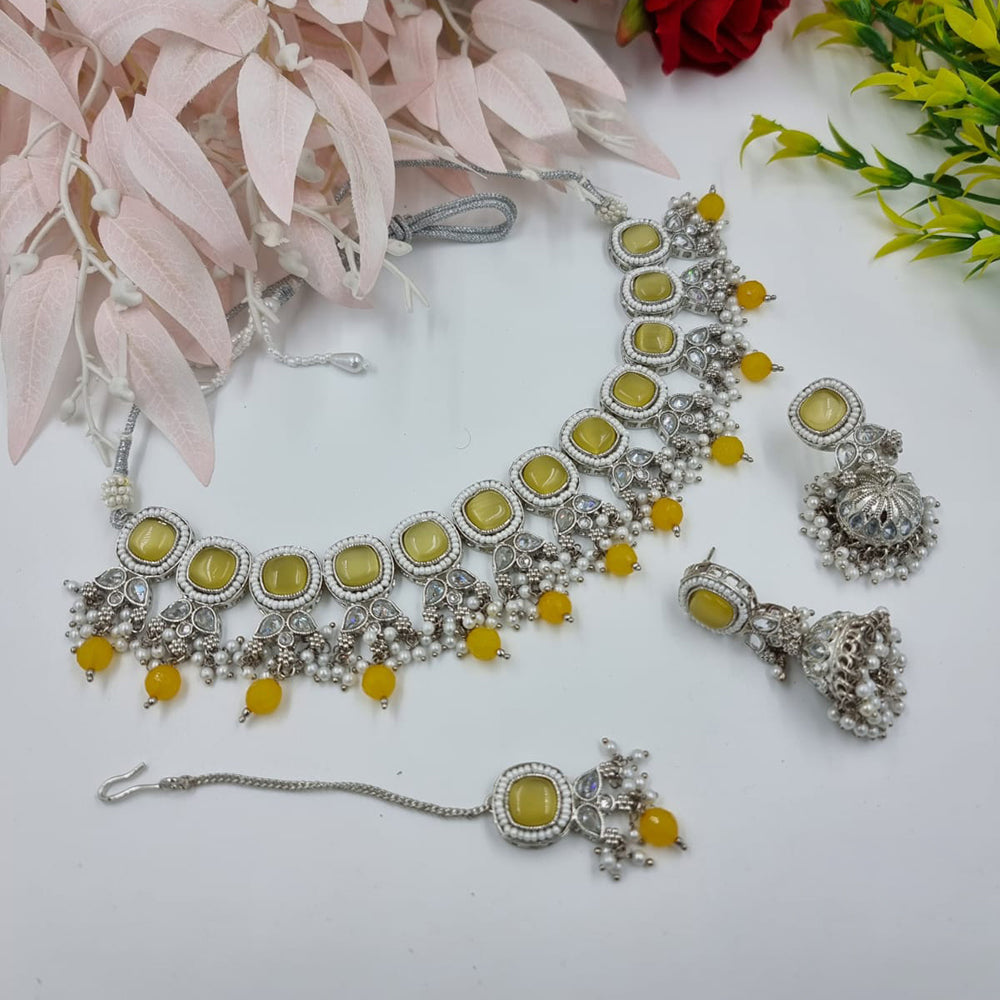 JCM Gold Plated Crystal Stone And Beads Necklace Set