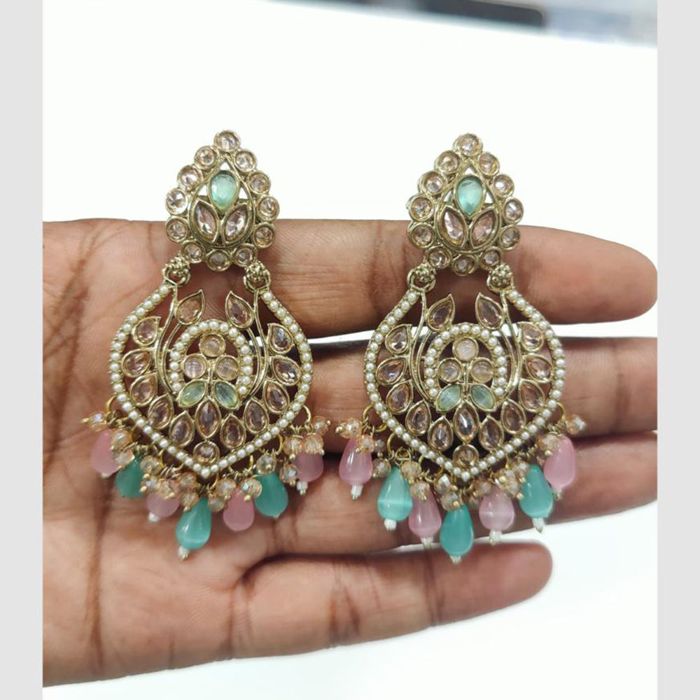 JCM Gold Plated Crystal Stone And Beads Dangler Earrings