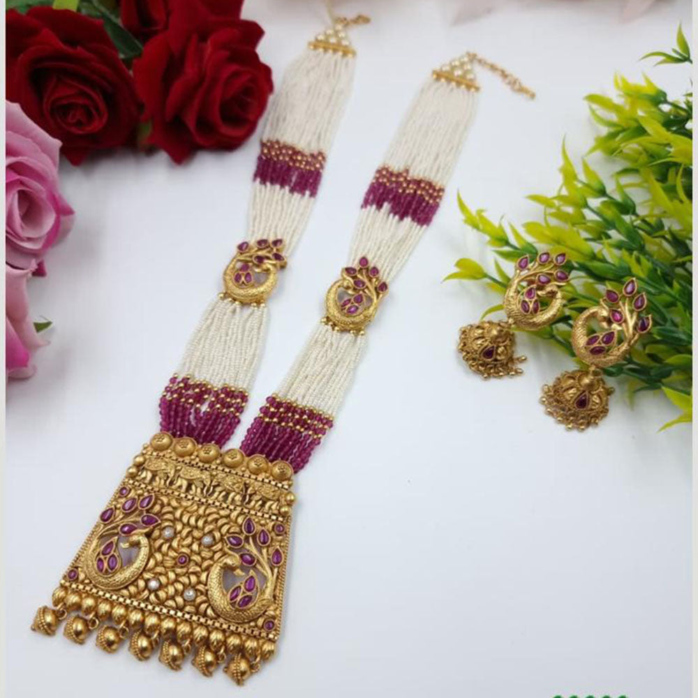 JCM Pearl and Pota Stone Traditional Necklace Set with Matching Earrings