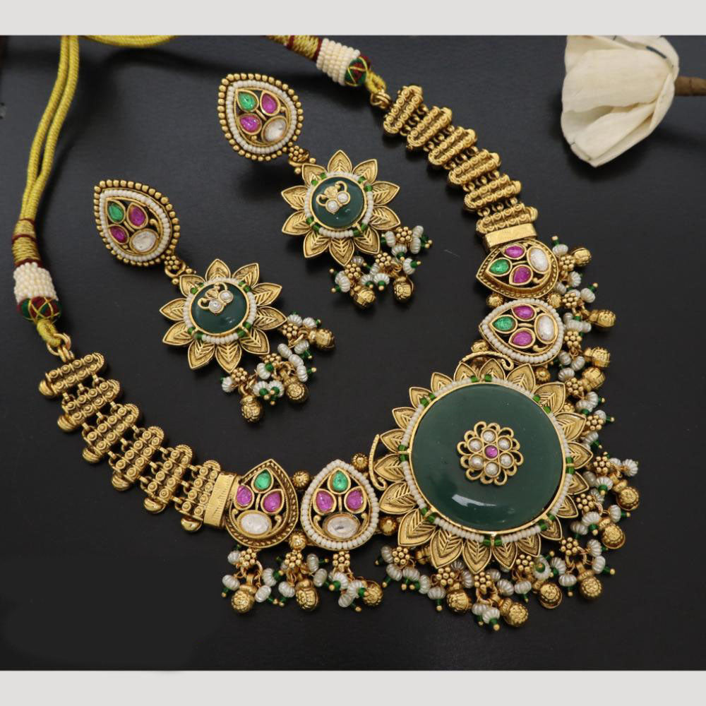 JCM Ethnic Floral Motifs and Pearl Drops Necklace Set with Earrings