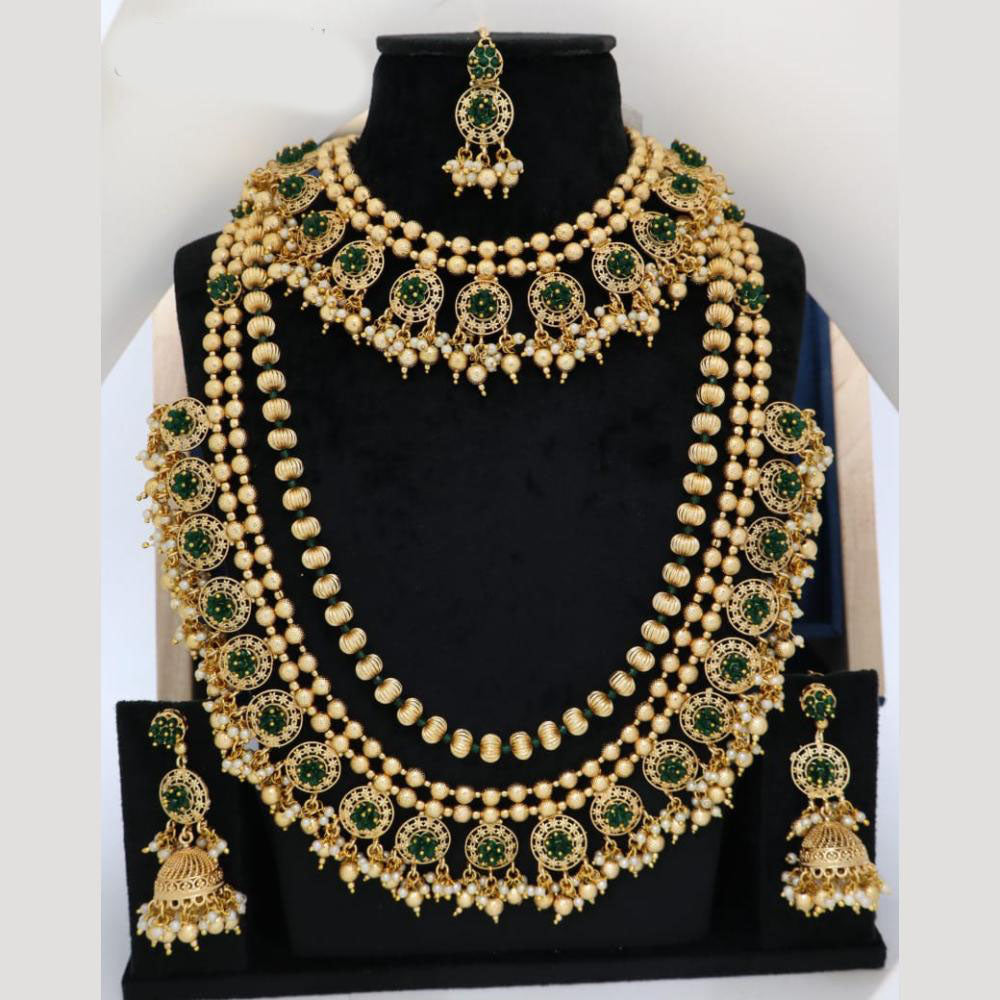 JCM Double Layer Pearl and Beads with Pota Stone Necklace Set with matching Jhumkis