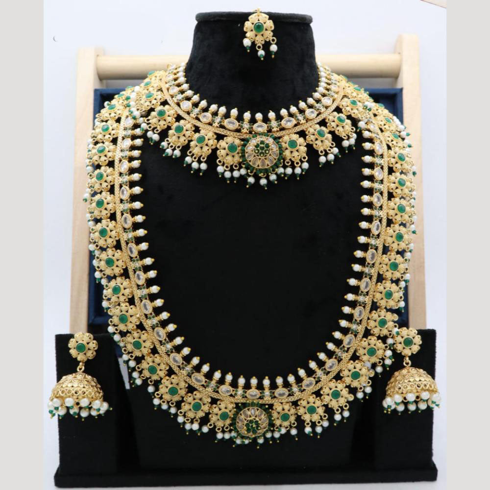 JCM Double Layer Pearl and Beads with Pota Stone Necklace Set with matching Jhumkis