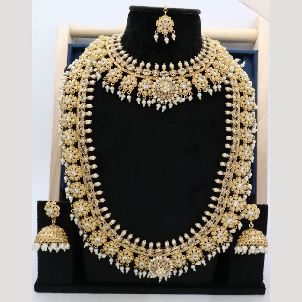 JCM Double Layer Pearl and Beads with Pota Stone Necklace Set with matching Jhumkis
