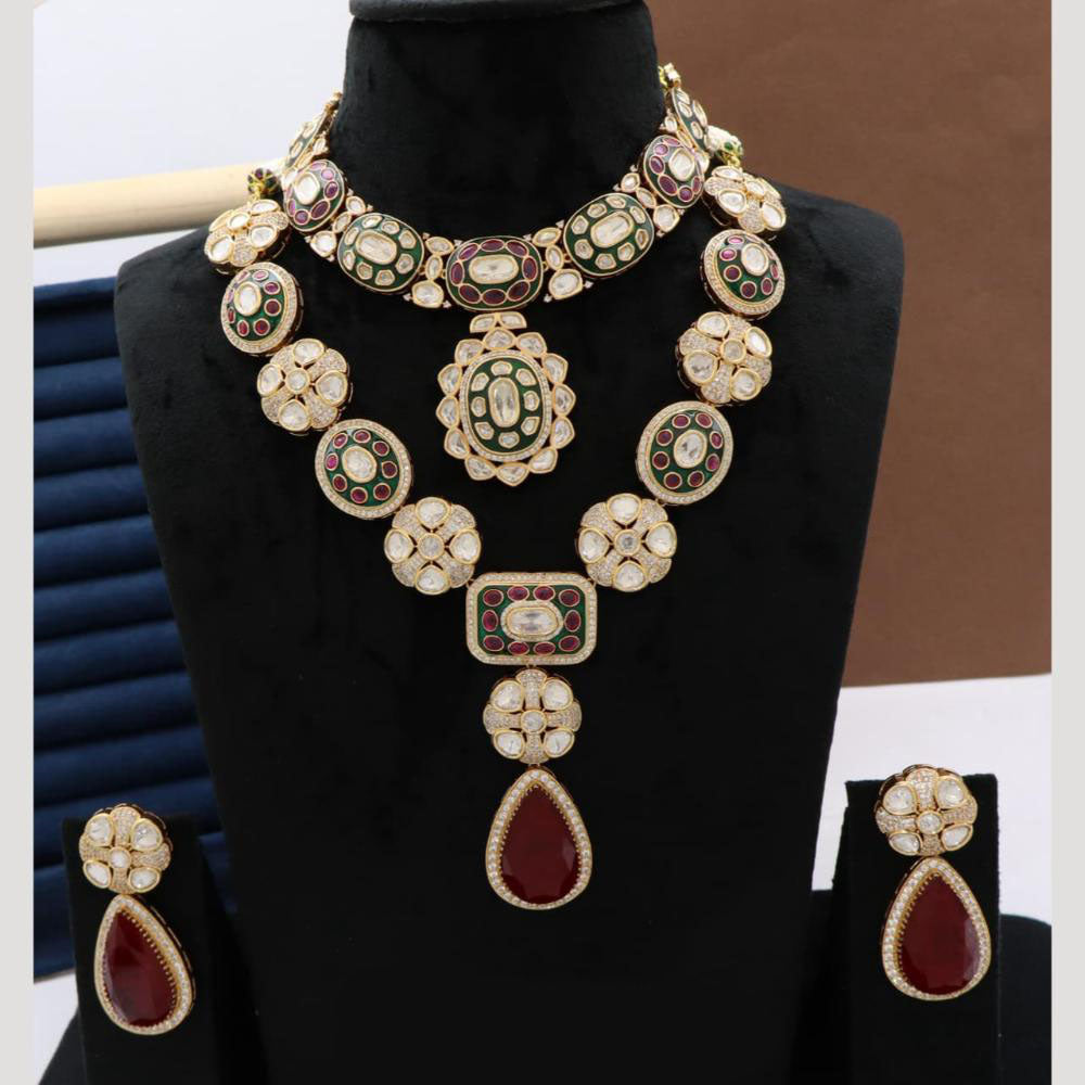 JCM Royal Polki Design with Drop Pendant and Meenakari Necklace Set