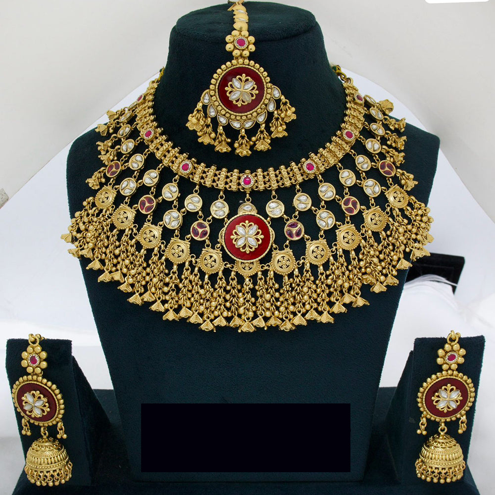 JCM Exquisite Traditional Temple Style Necklace with Maang Tikka and Earrings Ensemble