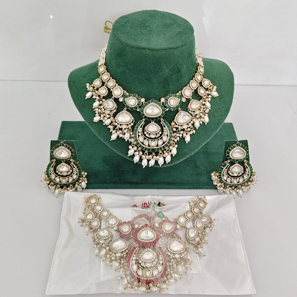 JCM Designer Polki Kundan Stone And Beads Necklace Set