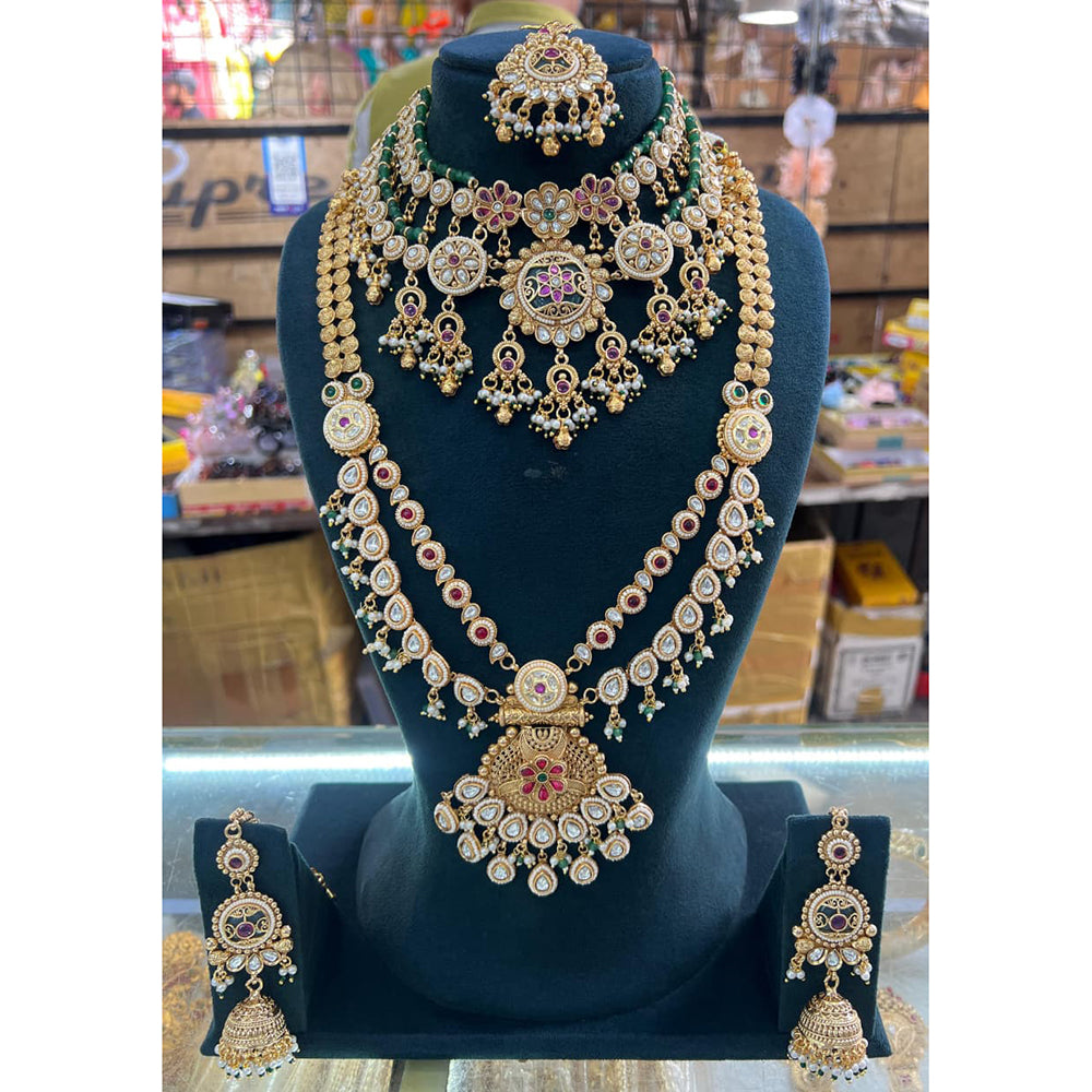JCM Wedding Pota Stone Pearl And Beads Designer Doubel Necklace Set