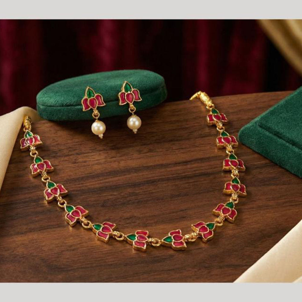 JCM Royal Lotus Design Meenakari And Beads Necklace Set