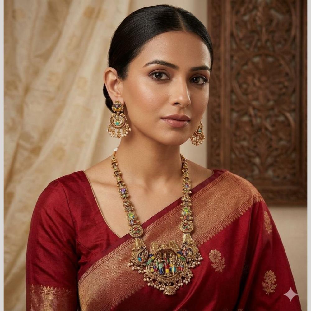 JCM Royal Pota Stone And Pearl Temple Long Necklace Set