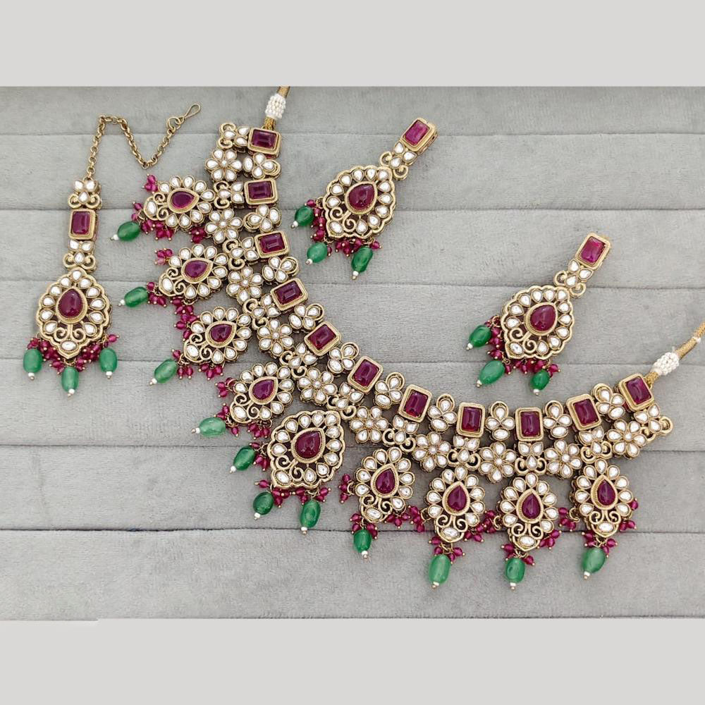 JCM Luxury Pota Stone Kundan And Pearl Necklace Set