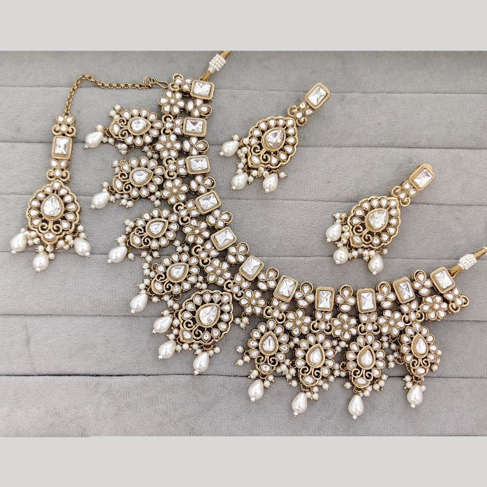 JCM Luxury Pota Stone Kundan And Pearl Necklace Set