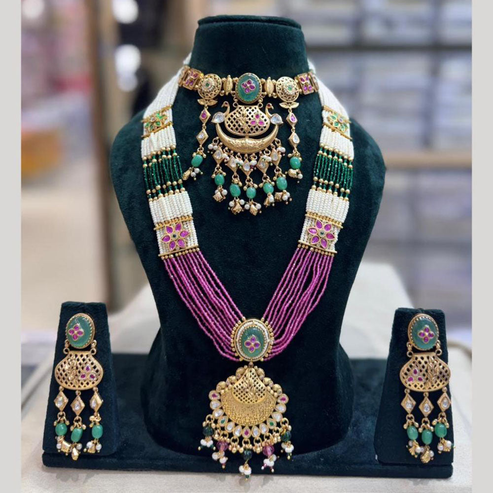 JCM Ethnic Style Pota Stone Beads And Pearl Double Necklace Set