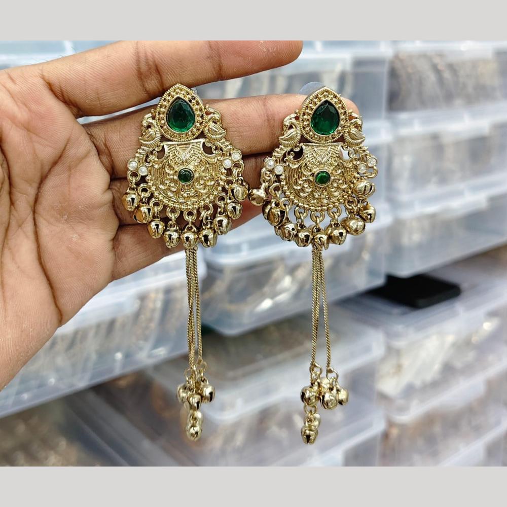 JCM Royal Kashmiri Pota Stone And Pearl Ghungroo Dangler Earrings