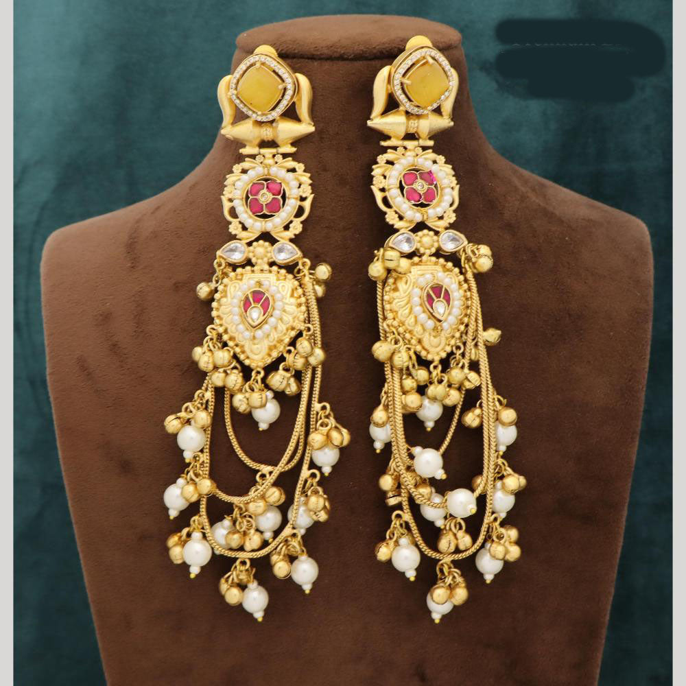 JCM Royal Kashmiri Pota Stone And Pearl Long Dangler Earrings