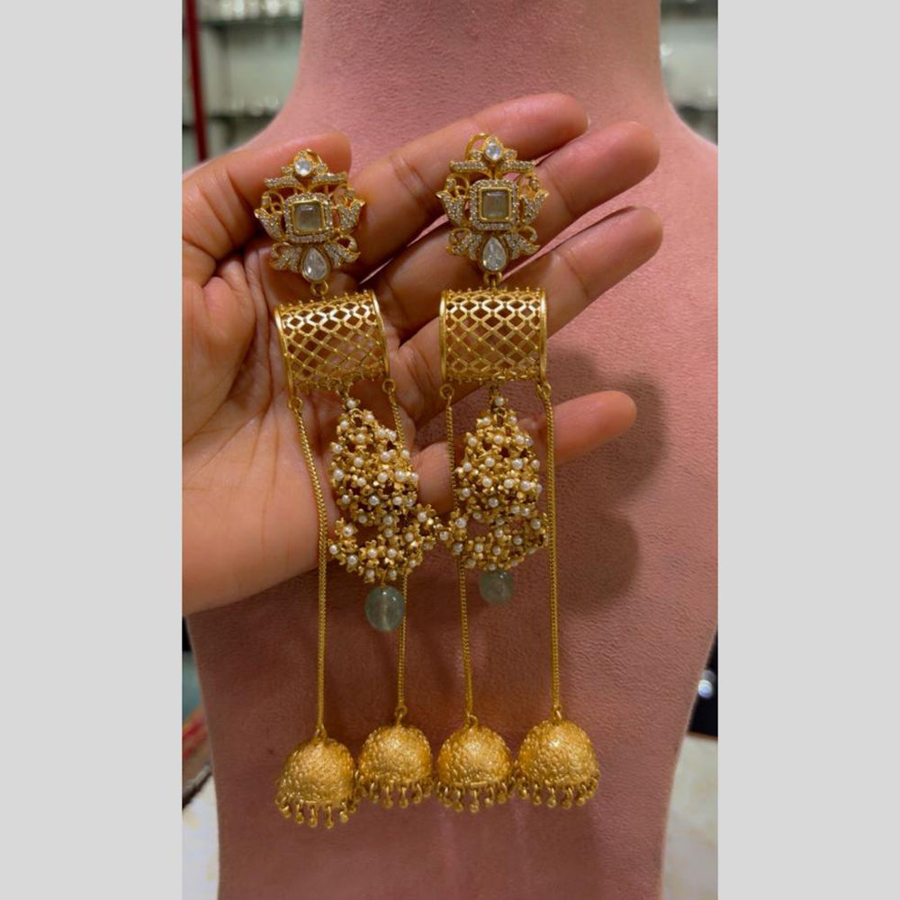 JCM Royal Polki Kundan Stone And Pearl Long Kashmiri Jhumki Earrings