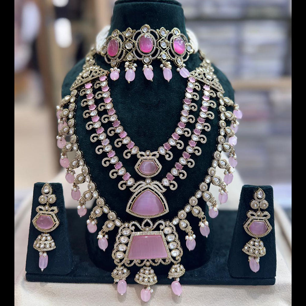 JCM Traditional Pota Stone Beads With Pearl Double Necklace Set