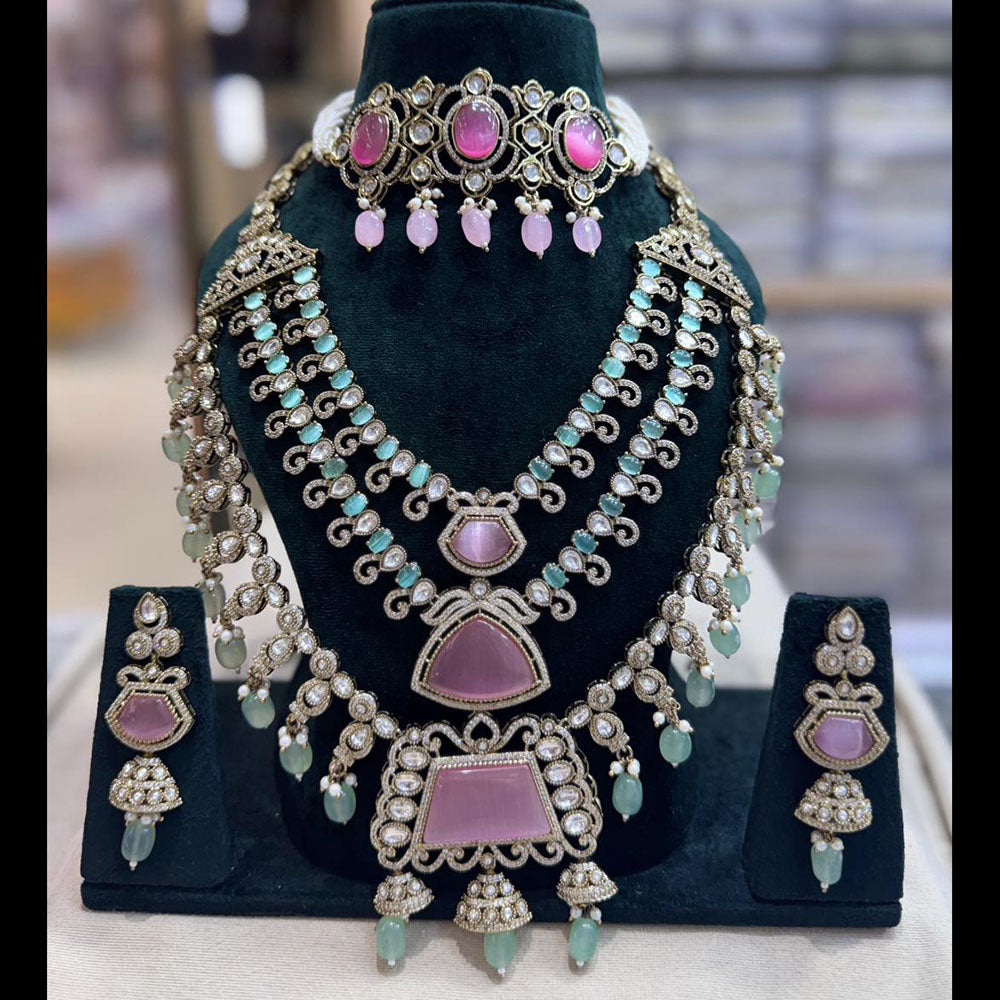 JCM Traditional Pota Stone Beads With Pearl Double Necklace Set